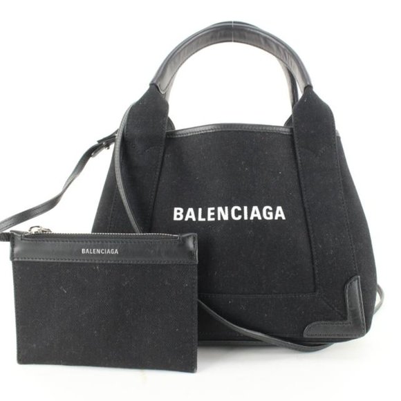 Balenciaga Black Canvas x Calfskin XS Navy Cabas 2way Crossbody 89ba629s - Picture 1 of 12